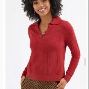 CABi Red Athena V-neck Pull9ver Sweater With Collar Medium M